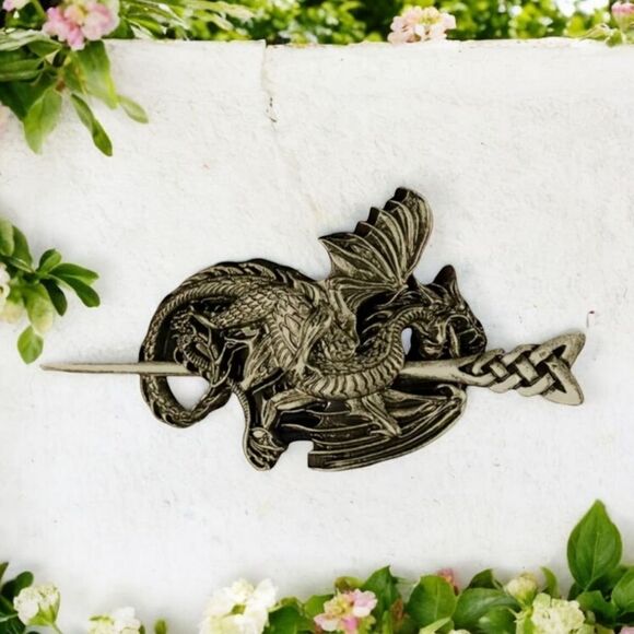 Wyvern Dragon Barrette Bronze Hair Pin Nordic Myth Viking Clip NWT Accessories - Picture 11 of 11